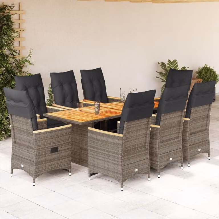 Set Bistrò da Giardino vidaXL 9 pz in Polyrattan e Legno di Acacia Grigio