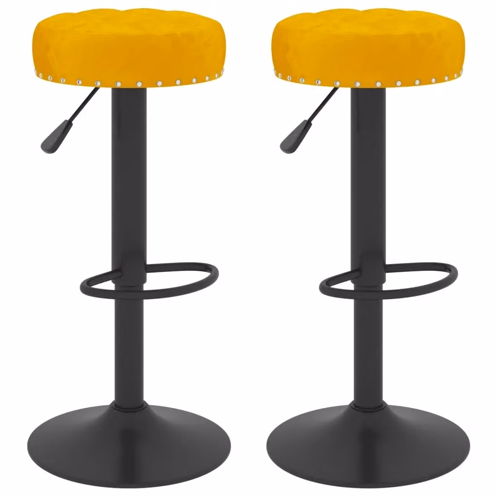 Set di 2 sgabelli da bar vidaXL in velluto giallo con struttura in metallo e seduta cilindrica per soggiorno o sala da pranzo – 2