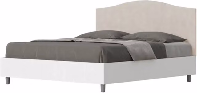Letto matrimoniale con rete 160x190 bianco frassino testata microfibra sabbia Grace