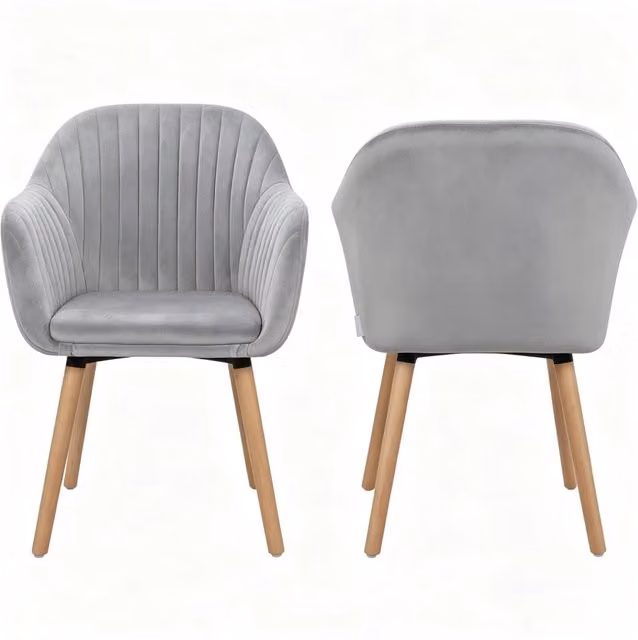 Sedia da sala da pranzo con braccioli 42x50x81 cm velluto grigio chiaro set da 2