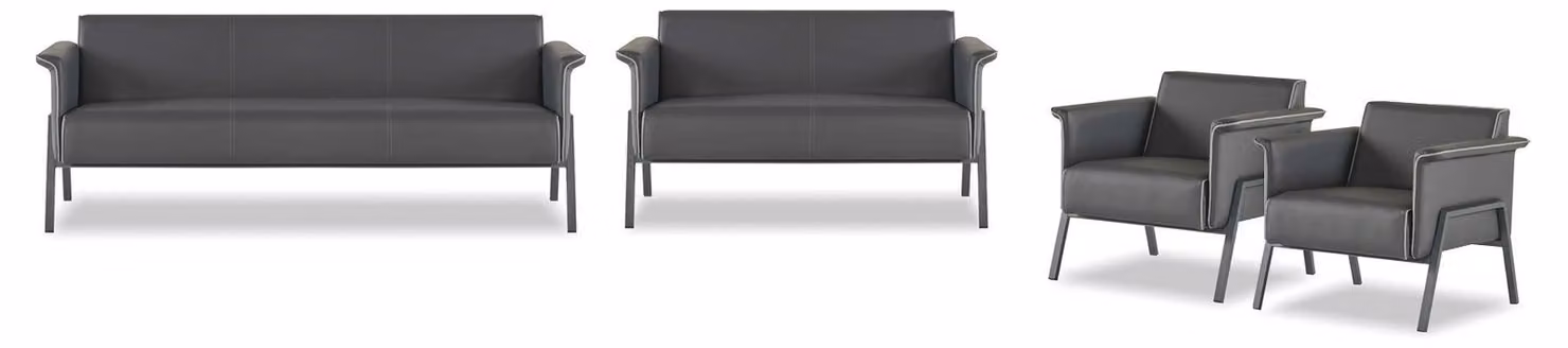 Dunkelgraue Arbeitszimmer Sessel Textil Sitzbank Dreisitzer 2-Sitzer