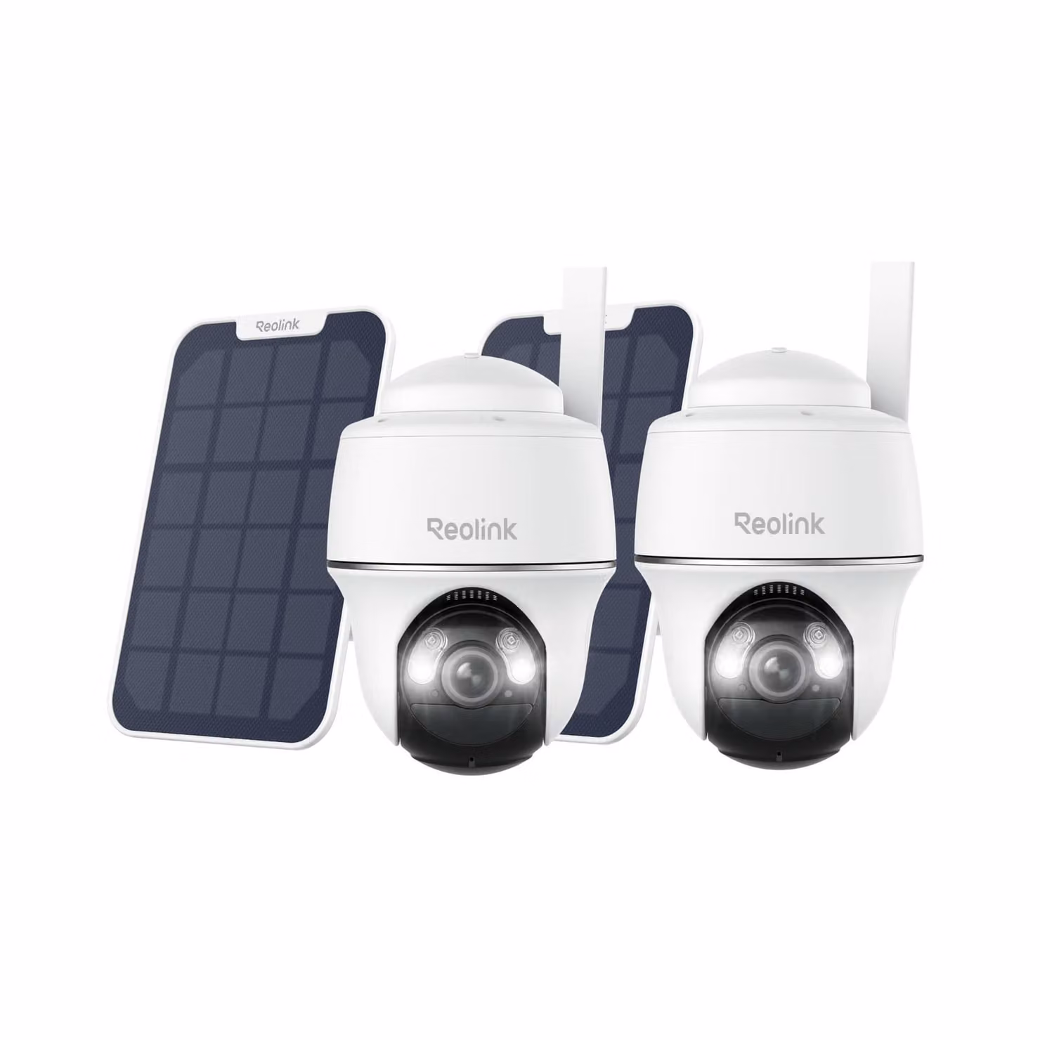 Reolink Go PT Plus+Pannello solare, telecamera di sicurezza a batteria 2K+ 5MP 4G LTE, panoramica e inclinabile, senza WiFi, slot per scheda SIM, scheda SD da 32 GB, 2 pack
