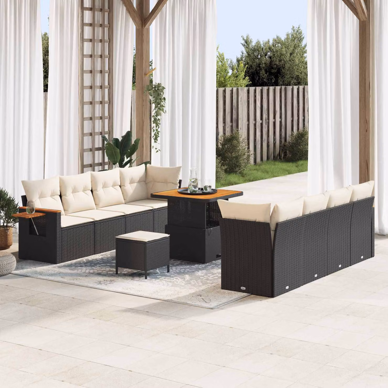 Set Divano da Giardino Moderno vidaXL in Polyrattan Nero e Beige con 11 Pezzi e Cuscini Inclusi – 1