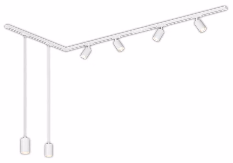 Sistema a binario Briloner Rail, set completo, 4 faretti GU10, 2 pendenti GU10, orientabili, forma a L, bianco, 2,25 m