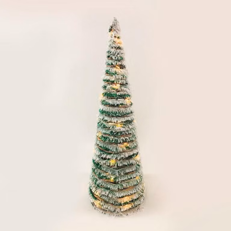ACA Lighting albero a cono in rattan verde con neve 50 mini WW LED 3xAA batteria, IP20 w.27.5x90cm X1150119