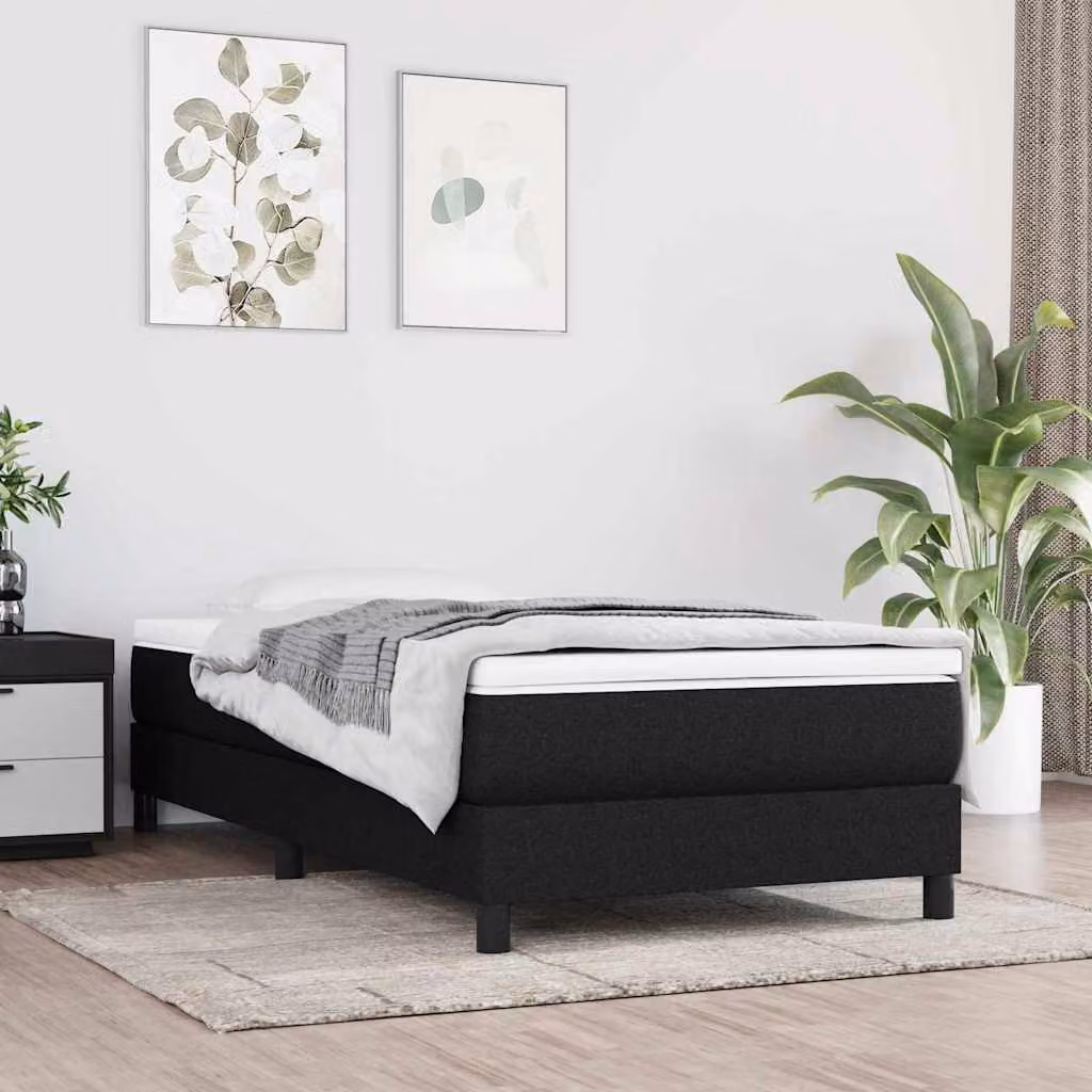 vidaXL Letto Ibrido con Giroletto a Molle e Materasso in Tessuto Nero e Bianco L/P/H: 200 x 90 x 25 cm
