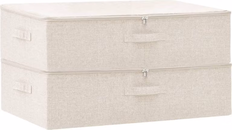 Scatole Portaoggetti 2pz in Tessuto 70x40x18 cm Crema
