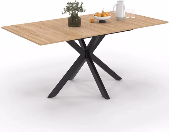 IDMarket ALIX Tavolo da pranzo rettangolare allungabile in stile industrial con gambe a X in metallo nero e piano in legno marrone – 1