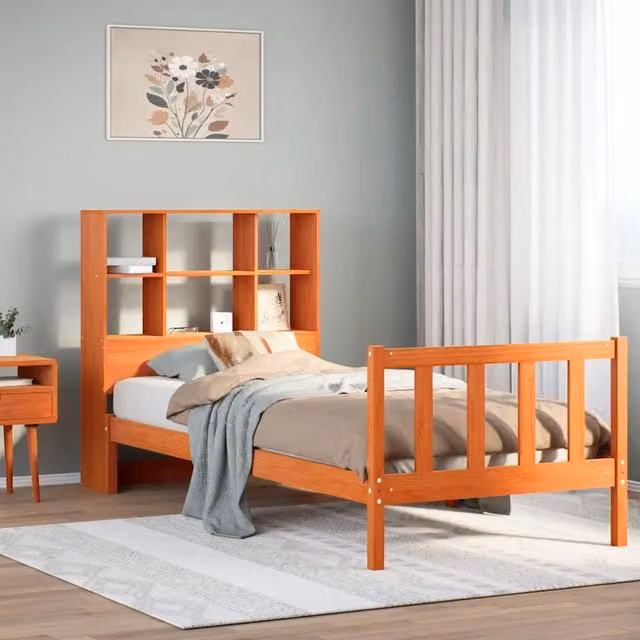 Letto Libreria VIDAXL in Legno di Pino Marrone Cera con Ripiani Laterali L/P/H: 228.5 x 100 x 110 cm – 1