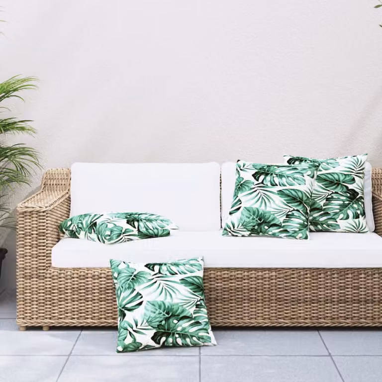 Set di 4 cuscini quadrati vidaXL con motivo floreale verde e multicolore, rivestimento in poliestere idrorepellente e lavabile in lavatrice, L/P/H: 50 x 50 x 50 cm