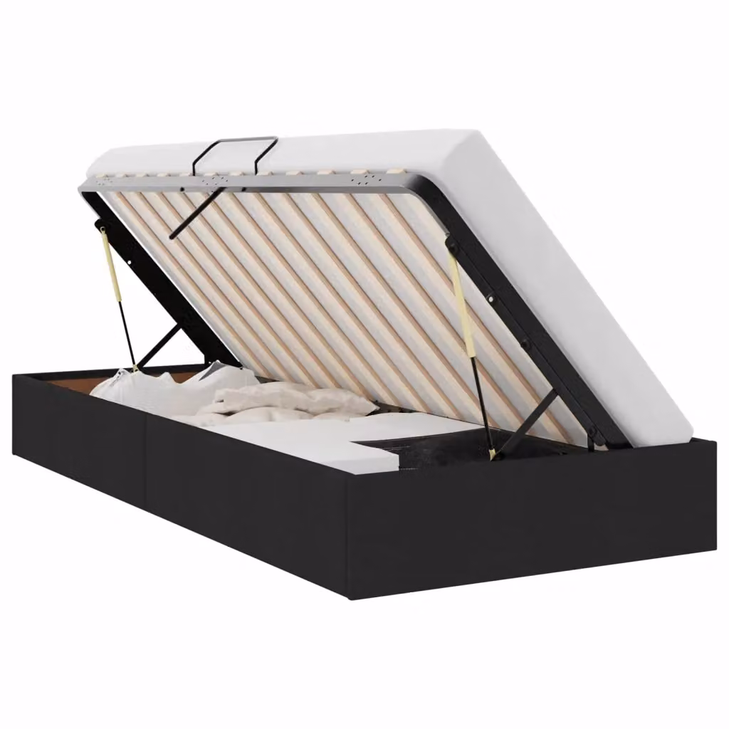 Letto ottomano moderno vidaXL con contenitore a sollevamento in tessuto nero L 100 x P 200 cm – 2