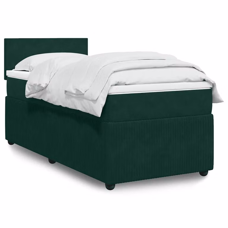 vidaXL Giroletto a Molle Ibrido con Materasso in Velluto Verde Scuro e Bianco L/P: 100 x 200 cm