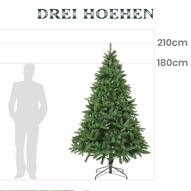 Albero di Natale artificiale, altezza 180 cm, realizzato in PVC, con struttura in metallo e dotato di 1205 rami