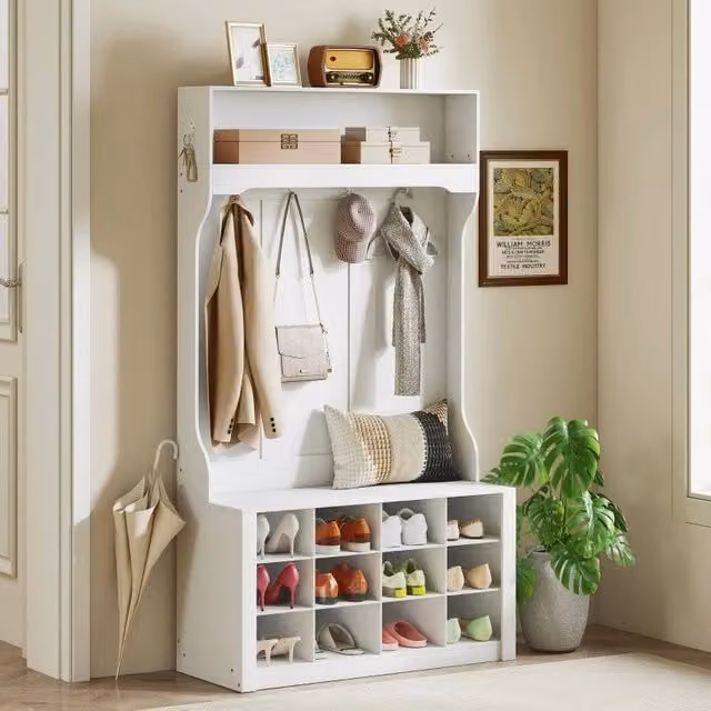 Mobile da ingresso 100 x 35 x 172,2 cm bianco – 12 scomparti per scarpe