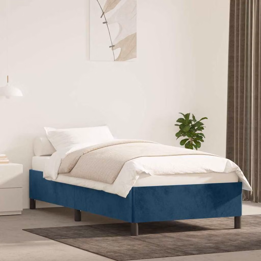 vidaXL Giroletto imbottito in velluto blu scuro con doghe in legno L/P: 200 x 80 cm