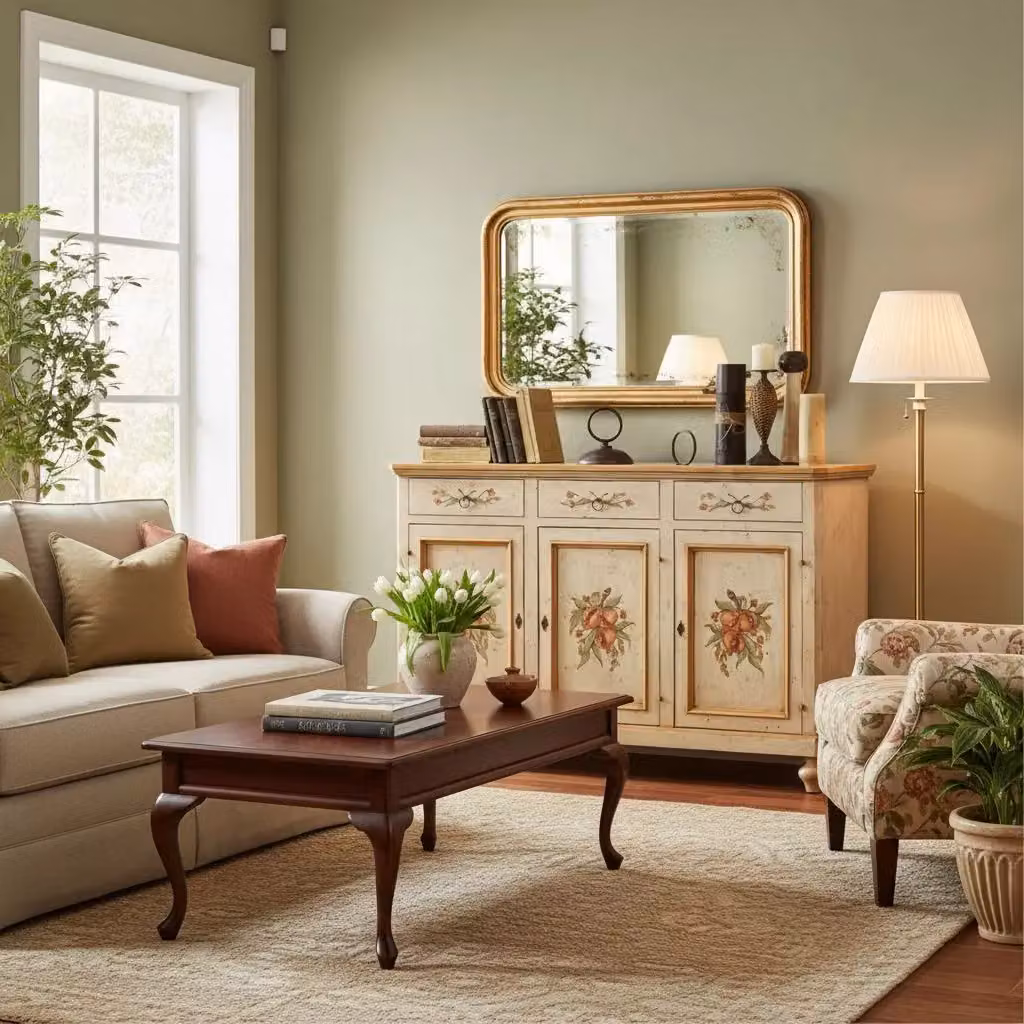 Credenza in stile provenzale con decorazione floreale dipinta a mano Mobili 2G, 3 porte e 3 cassetti, colore bianco, L: 160 cm, P: 45 cm, H: 102 cm – 2