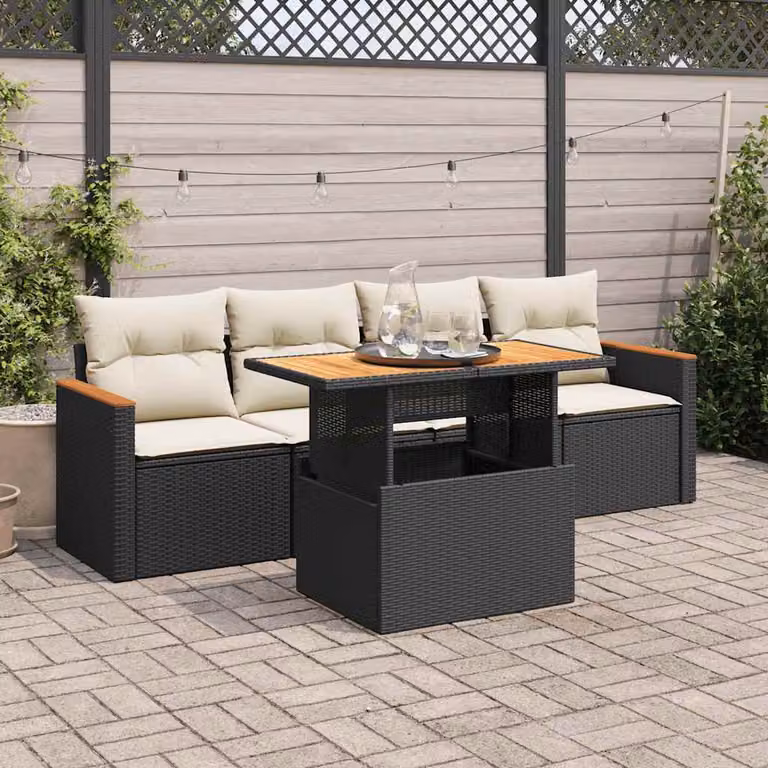 Maison Exclusive - Set Divani da Giardino 5 pz con Cuscini Nero Polyrattan Acacia