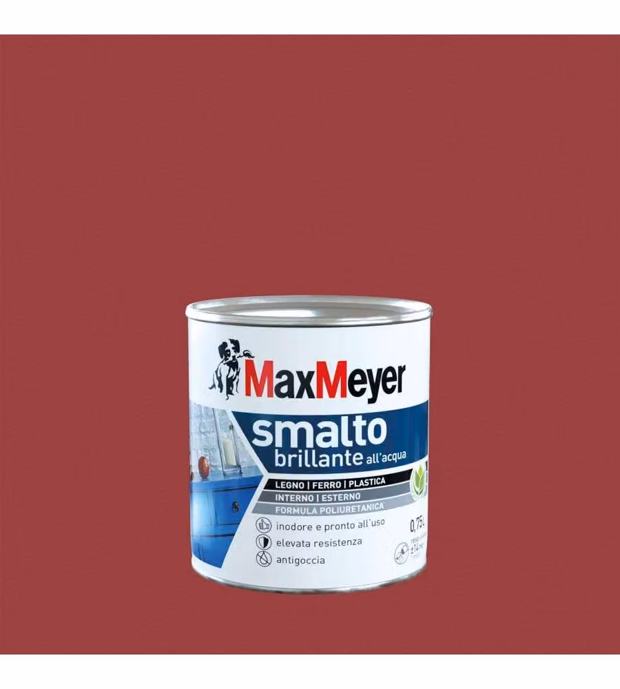 MaxMeyer Smalto Poliuretanico Brillante all'Acqua - Rosso Veneziano - 0,75 l