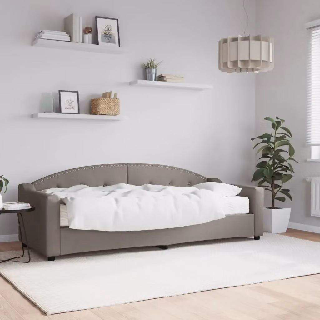 Divano letto singolo con materasso in tessuto beige o grigio per soggiorno e camera da letto L: 200 cm, P: 80 cm, H: 75 cm – 2