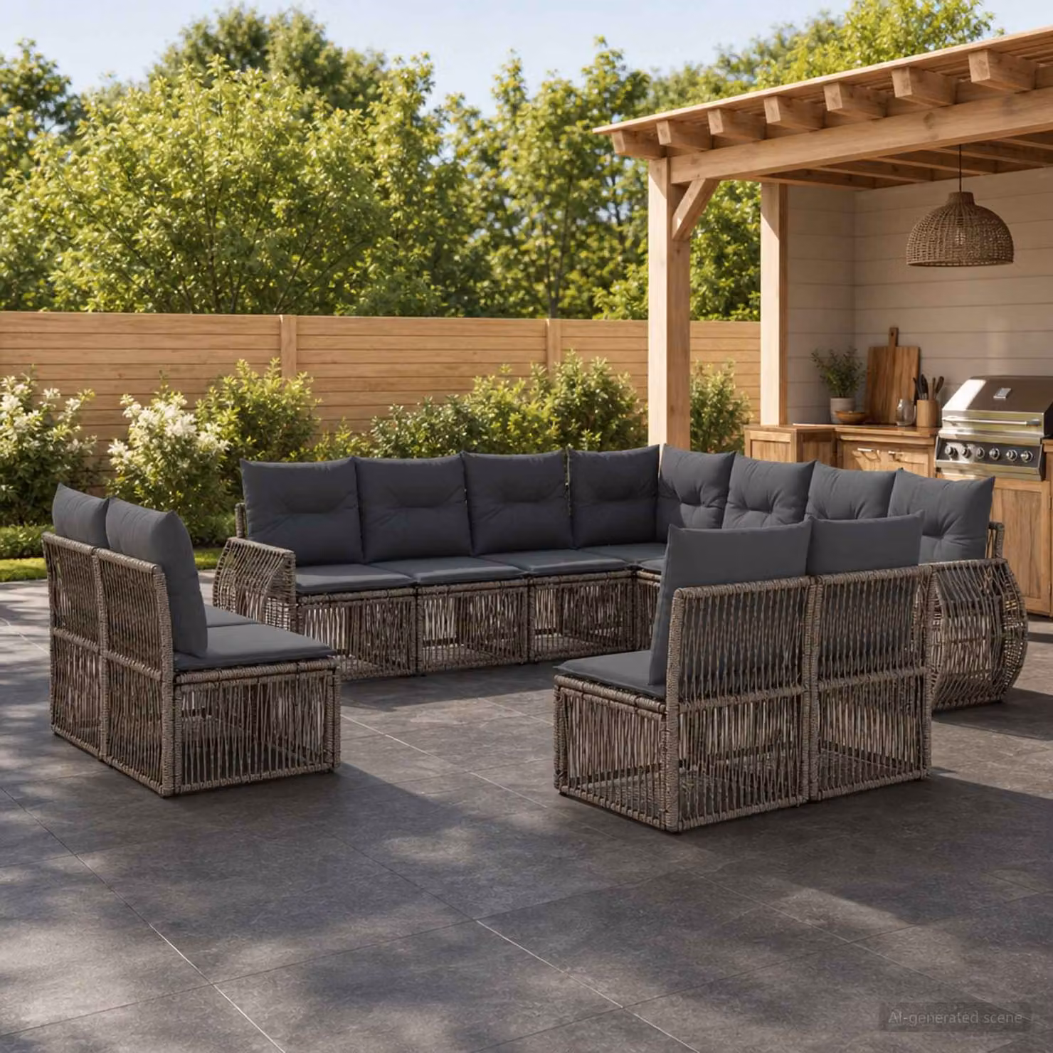 Set Divano da Giardino vidaXL 11 pz a forma a U in Polyrattan Grigio e Antracite con Cuscini Imbottiti e Rivestimenti Rimovibili