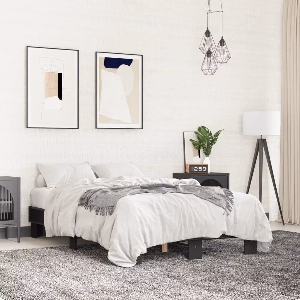 vidaXL Giroletto Moderno in Metallo e Legno Multistrato, Colore Nero e Bianco, L/P/H: 200 x 120 x 30 cm