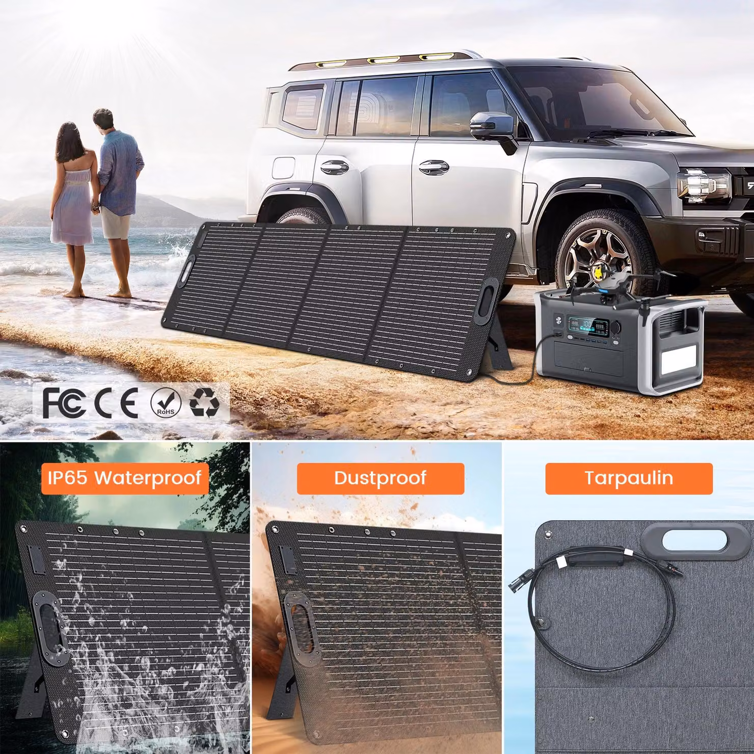 Pannello solare pieghevole da 200W - 20,5V, grado di protezione IP67, impermeabile, ideale per centrali elettriche, camper e sistemi off-grid