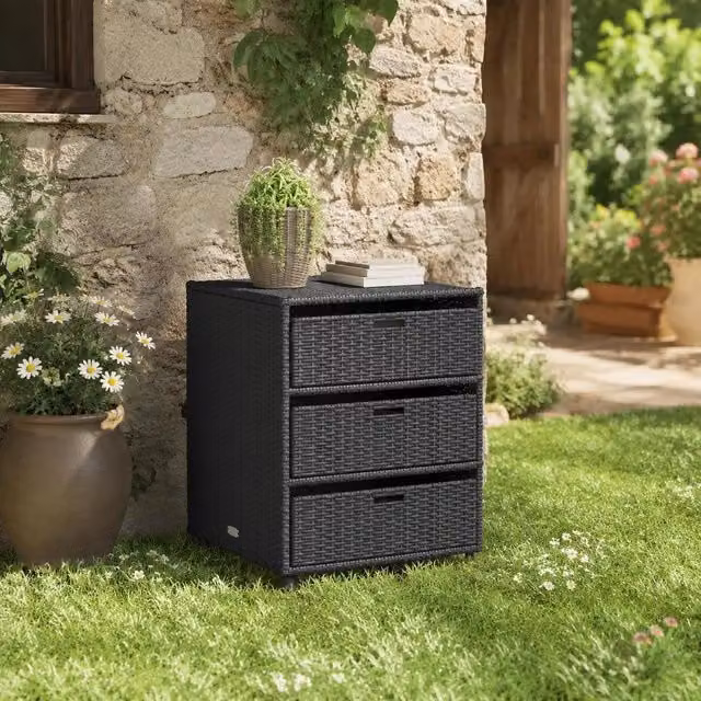 Garden Cabinet, Black, 55x59x69 Cm, Poly Rattan