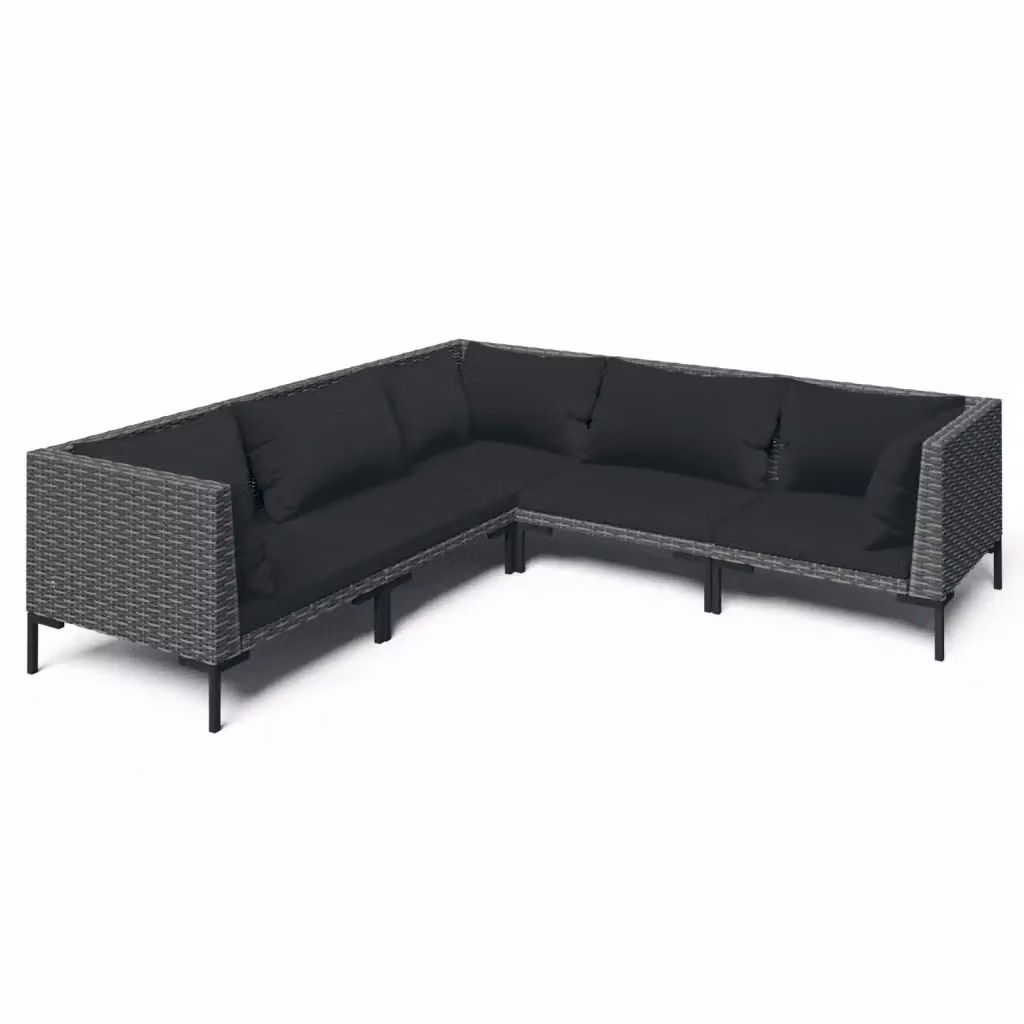 Set di divani da giardino a forma di L con cuscini vidaXL in rattan grigio e nero con struttura in metallo e coperture rimovibili – 2