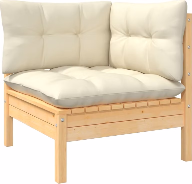 Set Divani da Giardino 10 pz con Cuscini Crema Massello di Pino
