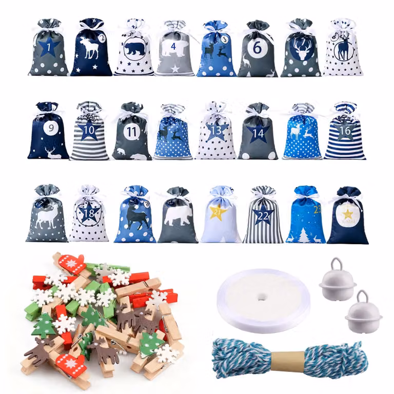 Calendario dell'Avvento in tessuto di juta, confezione da 24 pezzi, ideale per creare un conto alla rovescia personalizzato e per decorare le feste natalizie