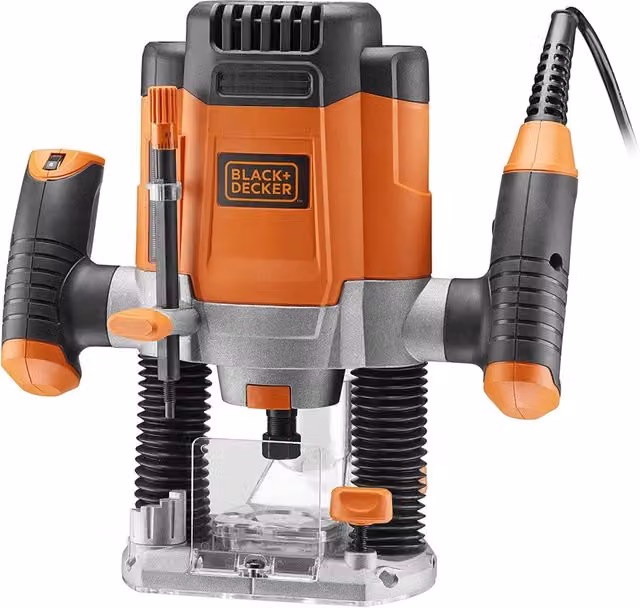 Elettrofresatrice Black+Decker da 1200W con 6 frese e valigetta da banco, colore nero e arancione