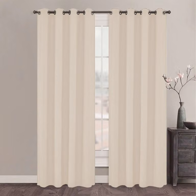 Tenda Seba Fratelli Zambetti color beige e bianco, semitrasparente con occhielli, L: 140 cm, H: 280 cm