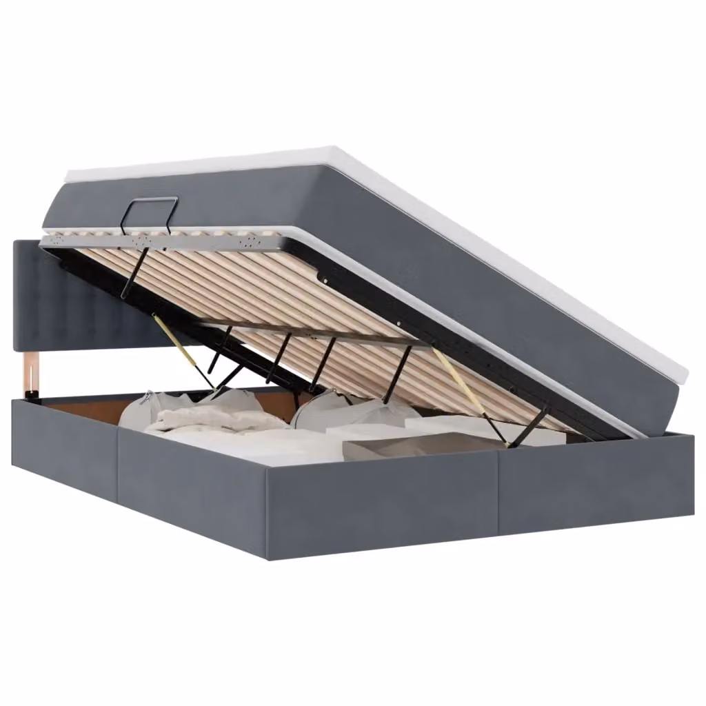Letto con contenitore e illuminazione LED vidaXL in velluto grigio con porta USB L/P/H: 140 x 190 x 88 cm – 2