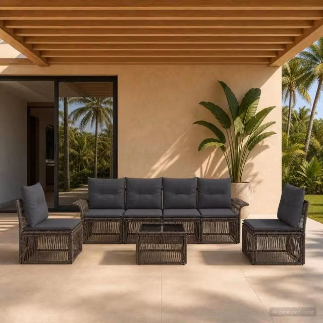 Set Divano da Giardino e Tavolino vidaXL in Polyrattan Grigio con Cuscini Imbottiti – 1