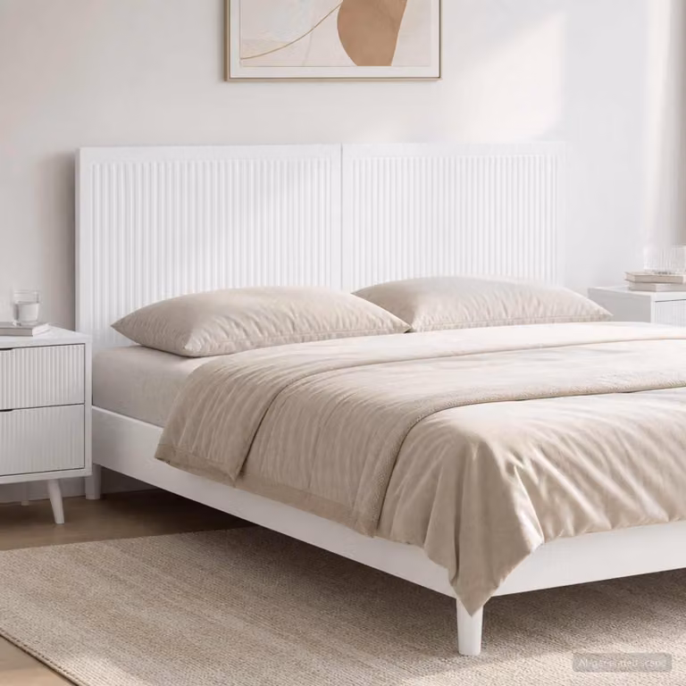 Testiera da muro vidaXL EDE bianca in legno ingegnerizzato con ripiano integrato L: 120 cm, H: 50 cm, P: 10,25 cm