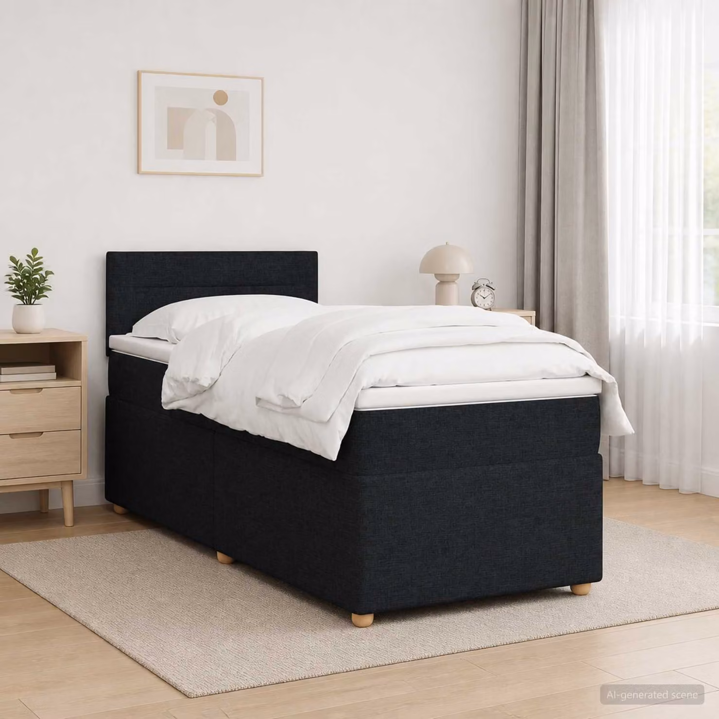 Letto box spring con materasso ibrido vidaXL in tessuto nero L/P: 190 x 90 cm