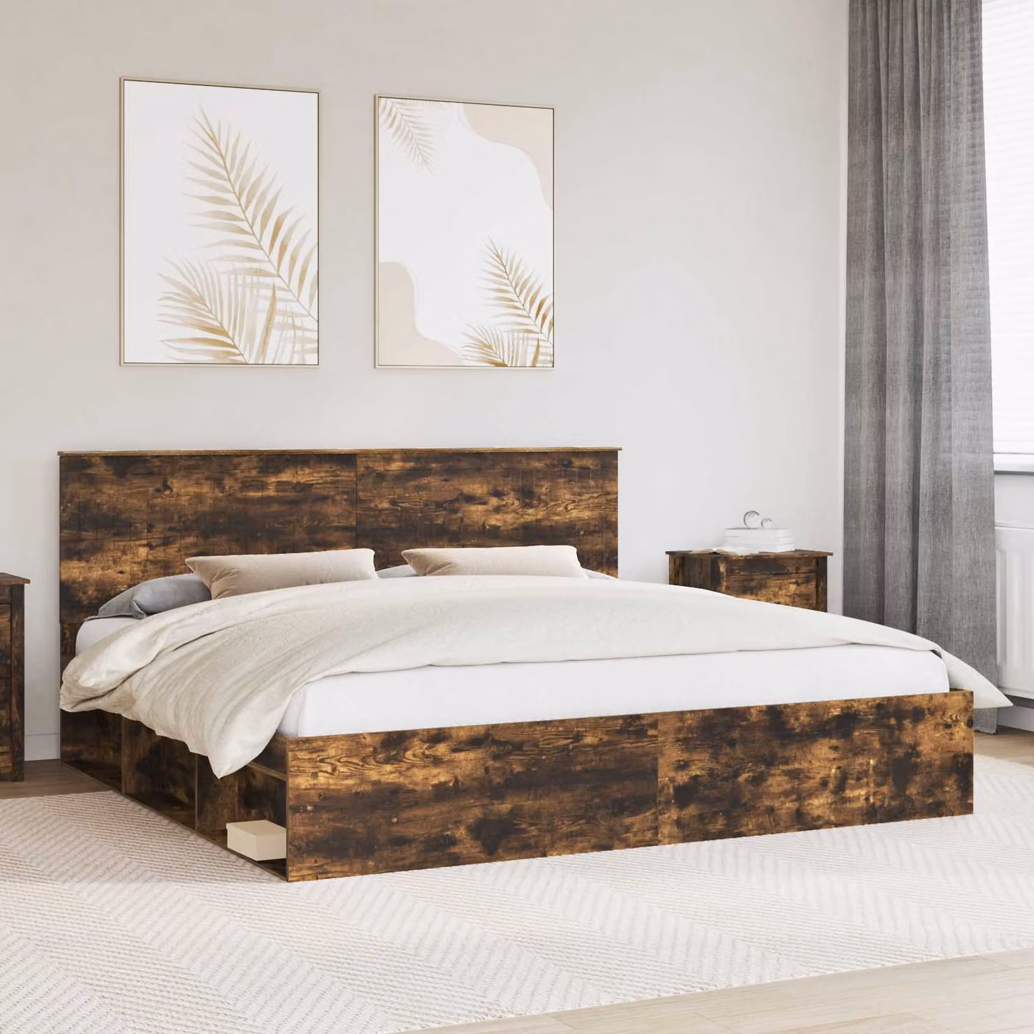 Struttura del letto in pino massello vidaXL colore rovere fumo L/P/H: 200 x 200 x 210 cm