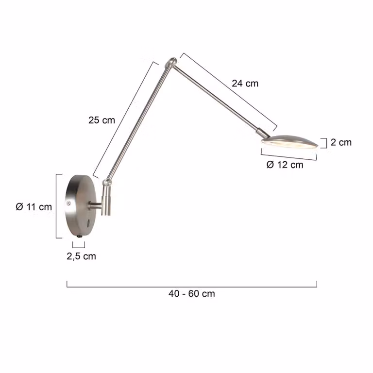 Steinhauer Applique da parete Zenith, dimmerabile, Alluminio / Grigio / Zincato, Soggiorno / Sala da pranzo, Metallo, Moderno, Applique