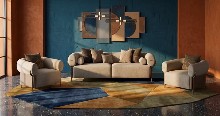 Set elegante per soggiorno, composto da un divano e due poltrone