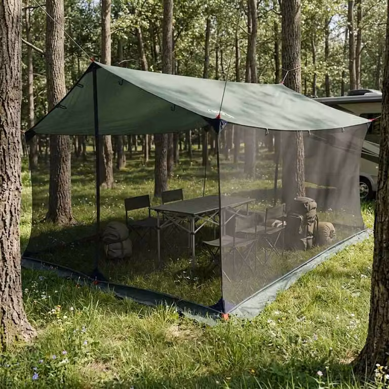 Telo da campeggio vidaXL con pareti in rete in poliestere Verde militare L: 340 cm, P: 260 cm, H: 220 cm