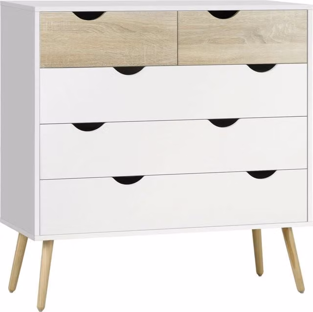 Cassettiera con 5 Cassetti ¨C Xylo ¨C Legno Bianco e Rovere 99x39x101 cm