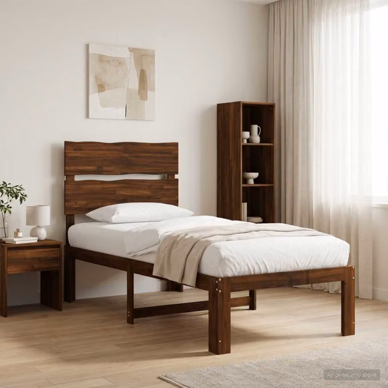 Letto Singolo con Testiera ROSTOCK vidaXL in Legno di Acacia Marrone Scuro L: 75 cm, P: 190 cm, H: 115 cm