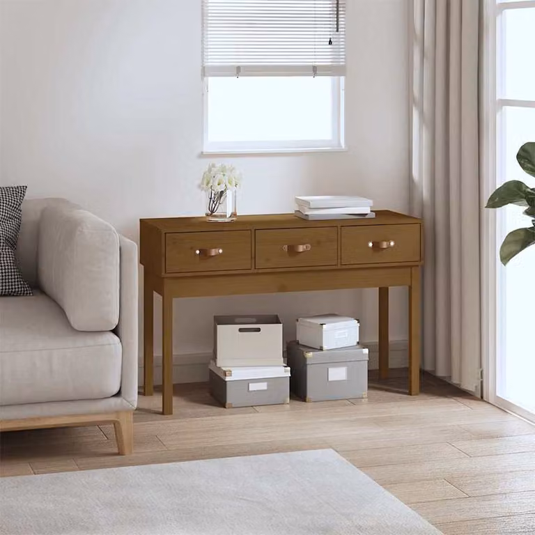 vidaXL Tavolo Consolle in Legno Massello di Pino Marrone Rustico L: 114 cm, P: 40 cm, H: 75 cm