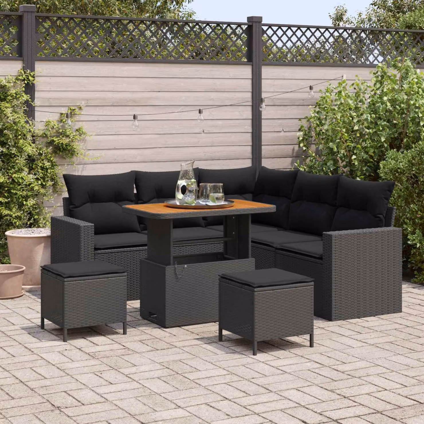 Set Divano da Giardino vidaXL a Forma di L con 9 Pezzi, Nero, con Cuscini e Tavolino, Design Moderno in Polyrattan e Acciaio – 1