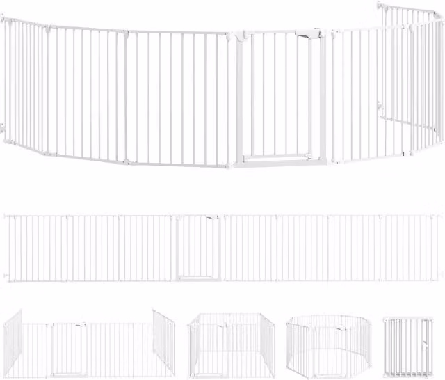 PawHut Recinto per Cani Modulabile a 8 Pannelli con Chiusura Automatica in Acciaio e ABS, Bianco, L: 61 cm, P: 3 cm, H: 75 cm