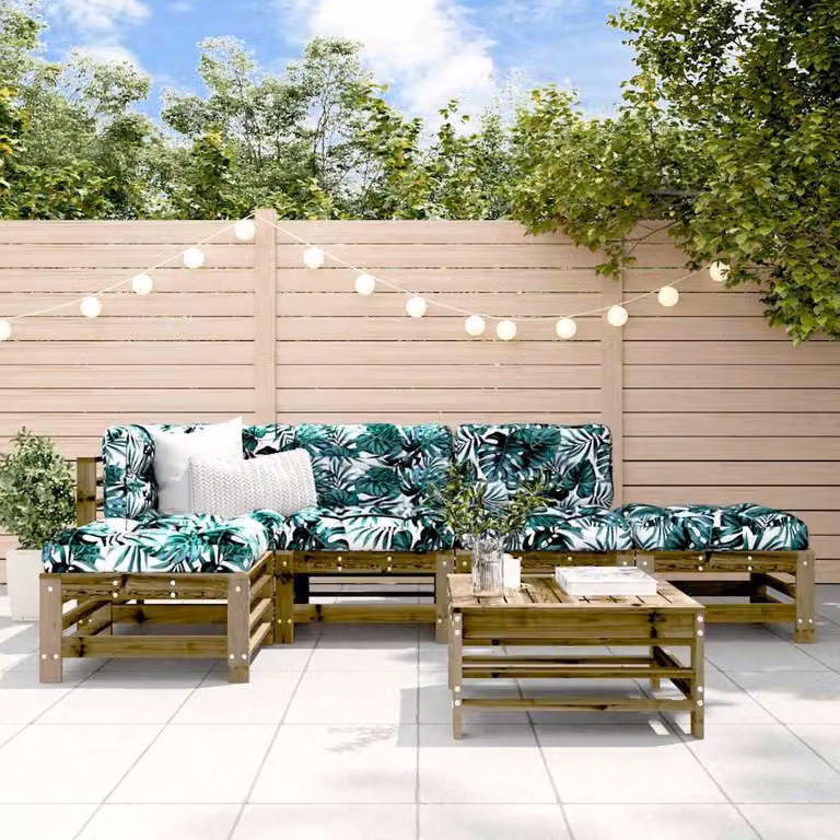 Set Salotto da Giardino vidaXL in Legno di Pino Impregnato con Cuscini, Design a L, Colore Marrone e Verde