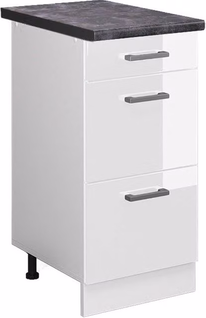 Mobiletto base per cucina Vicco R-Line Bianco lucido con cassetti e finitura Antracite L: 40 cm – 1
