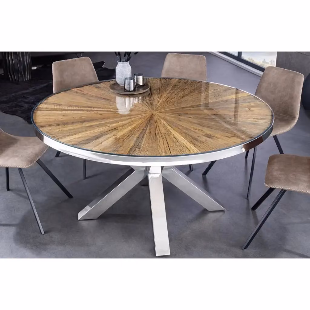 Tavolo rotondo RAFTA Meublorama in legno di teak e vetro, colore marrone, diametro: 140 cm – 2