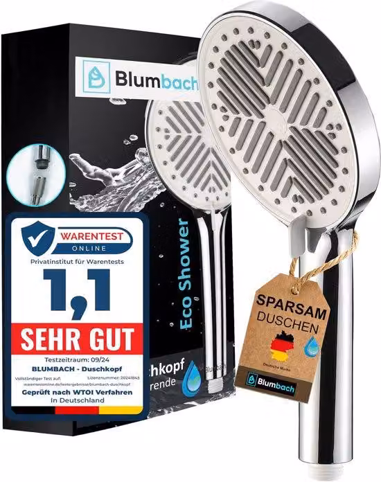 Doccia a risparmio idrico 6-9 l/min, 3 tipi di getto, Eco