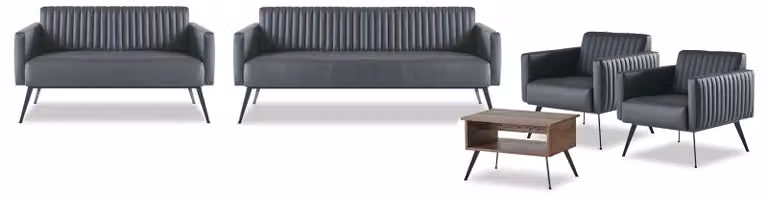 Arbeitszimmer-Set 5tlg Schwarz 3-Sitzer 2-Sitzer 2x Sessel Couchtisch